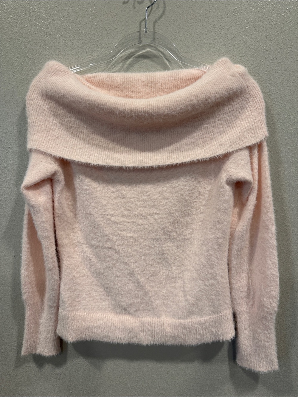 Francesca's Collections Blush Pink Off-the-Shoulder Fuzzy Sweater